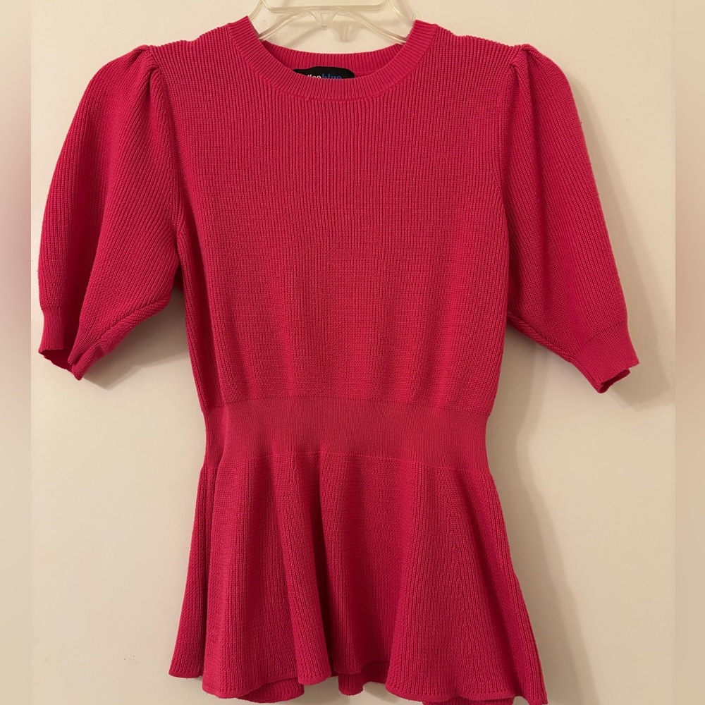 Alice Blue Pink Puff Sleeve Peplum Blouse